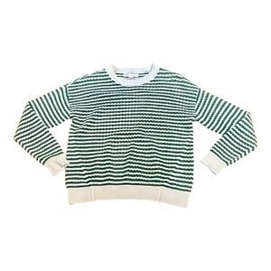 Spiritual Gangster Green and White Crewneck Sweater with Stripes
